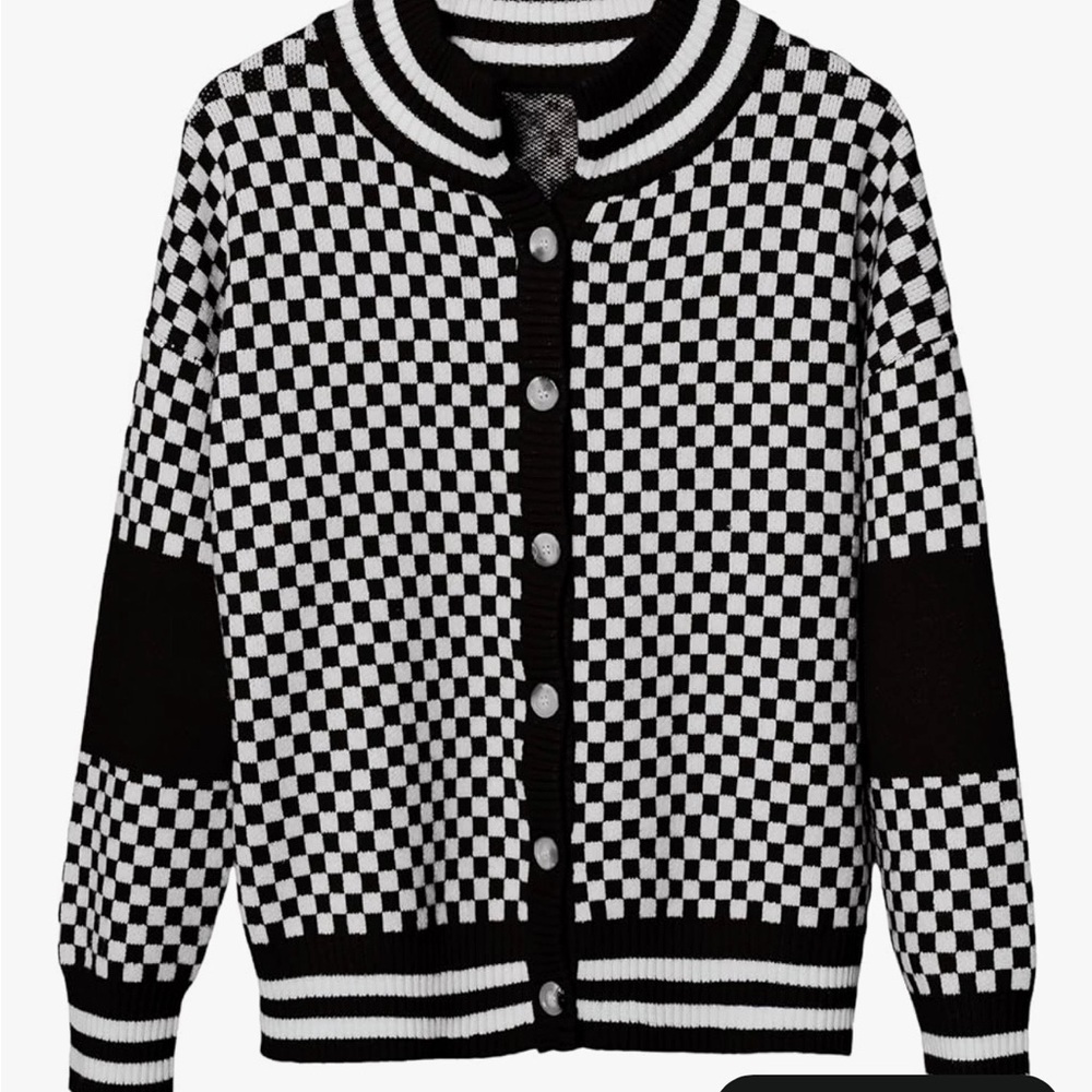 Amazon Black and White Checkered Women's Cardigan